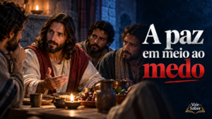 Jesus conversando com os discípulos na última noite representada em João 14:27