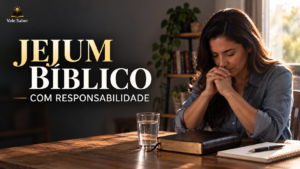 Pessoa em oração silenciosa diante de uma mesa simples durante um período de jejum
